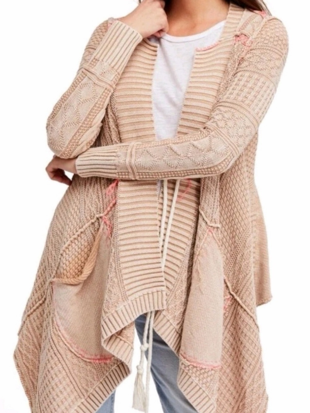 Free People All Washed Out Assymetrical Knit Cardigan with Tie